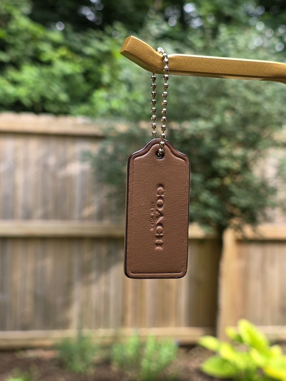 Coach Brown Leather Hangtag W/ Gold Ball Chain & Extra Silver Ball Chain